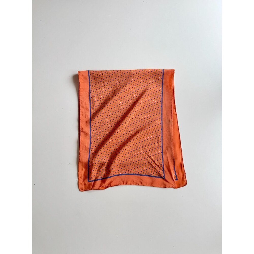 Vintage ERIK ABERG Orange Square Dot Silk Crepe 62" x 13.5" Rectangle Scarf
